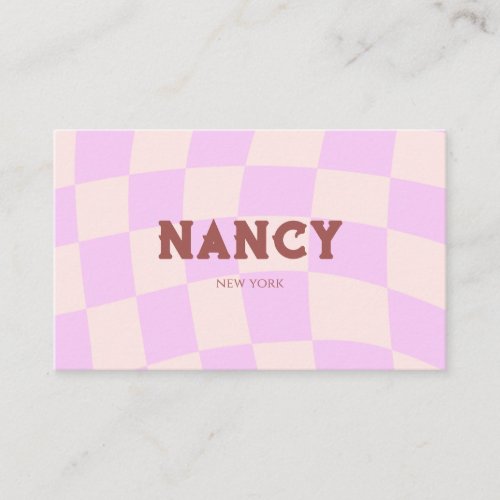 Retro Checkerboard  Swirl Pink Business Card