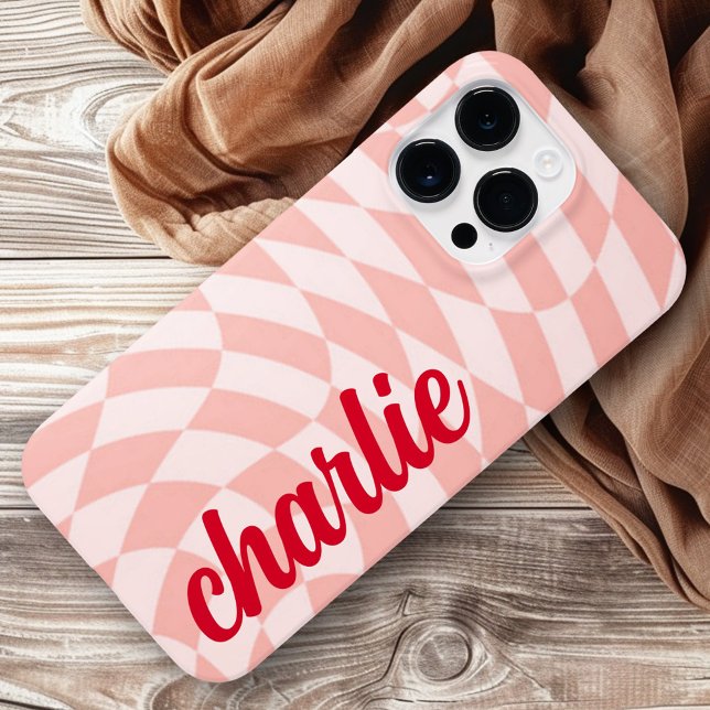 Retro checkerboard swirl wave light blush pink Case-Mate iPhone case (Retro checkerboard swirl wave light blush pink Case-Mate iPhone case)
