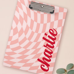 Retro checkerboard swirl wave light blush pink clipboard