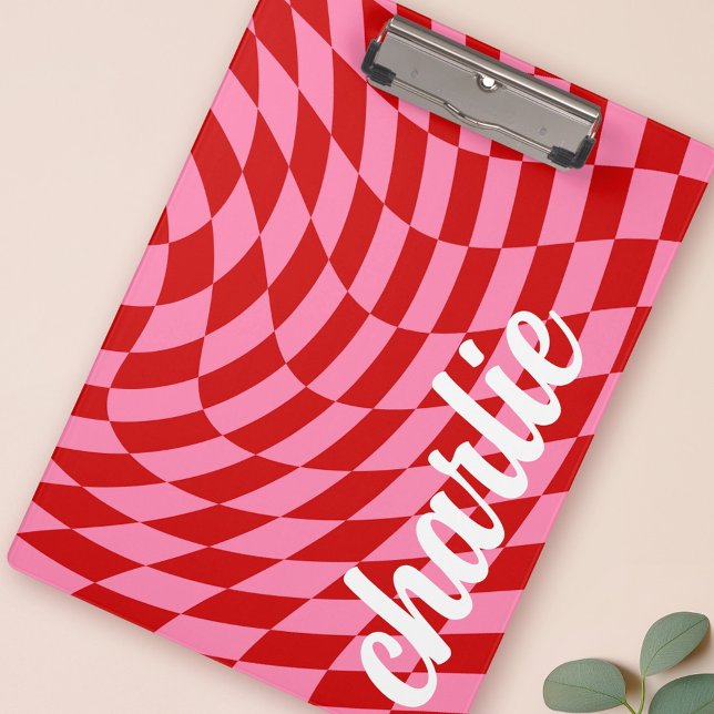 Retro checkerboard swirl wave pin red clipboard (Retro checkerboard swirl wave pin red clipboard)