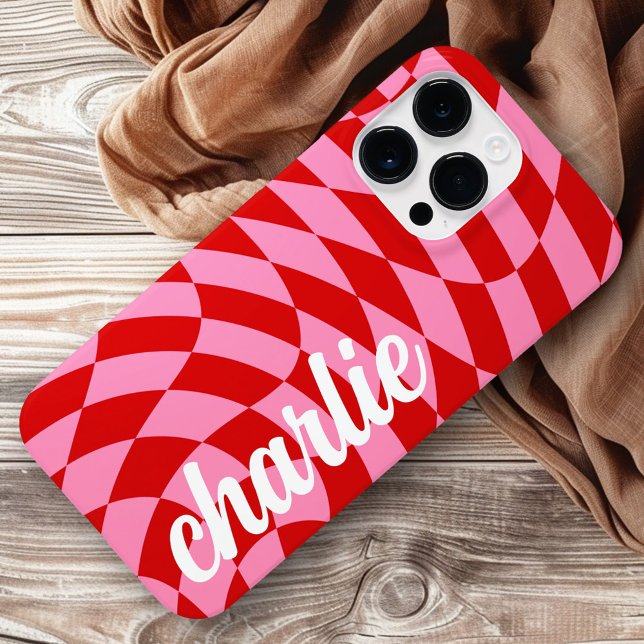 Retro checkerboard swirl wave pink red Case-Mate iPhone case (Retro checkerboard swirl wave pink red Case-Mate iPhone case)