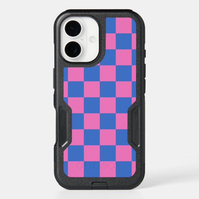 Retro Checkerboard Vibrant Pink and Blue Bold Otterbox iPhone Case (Back)