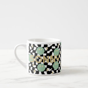 Retro Checkered and Lightening Bolts Name Kid Mug