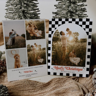 Retro Checkered Arch Family Photo Holiday Card