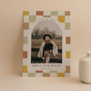 Retro Checkered Arch Timeless Photo Graduation Invitation