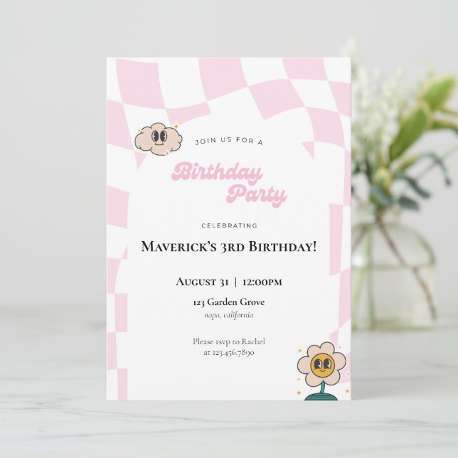 Retro Checkered Birthday Invitation (Standing Front)