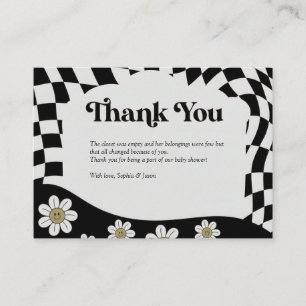 Retro Checkered Black White Baby Shower thank you Enclosure Card
