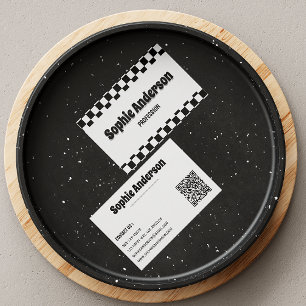 Retro Checkered Business Card with QR Code 