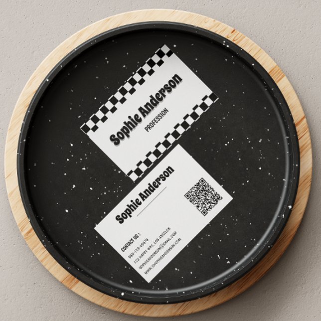 Retro Checkered Business Card with QR Code  (Creator Uploaded)
