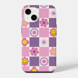 Retro Checkered Checker Y2K Floral Pattern iPhone 14 Case
