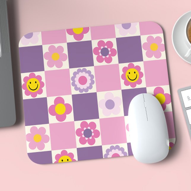 Retro Checkered Checker Y2K Floral Pattern Mouse Pad (Creator Uploaded)