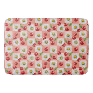 Retro Checkered Cherries and Daisys Bath Mat