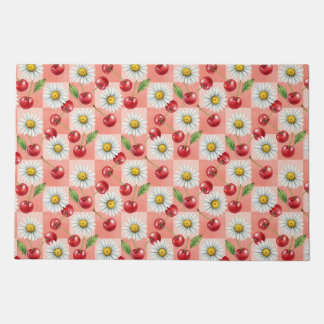 Retro Checkered Cherries and Daisys Doormat