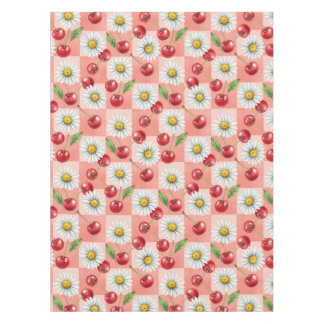 Retro Checkered Cherries and Daisys Tablecloth