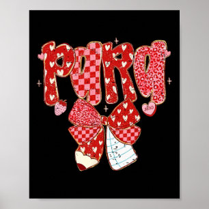 Retro Checkered Coquette Bow Pencil Para Teacher V Poster