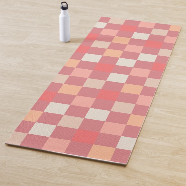 Retro Checkered Danish Pastel Pink Blush Checked Yoga Mat (In Situ)