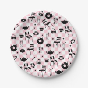 Retro Checkered Diner Pattern Paper Plates