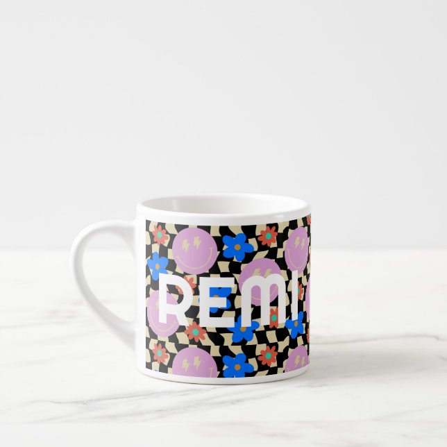 Retro Checkered Flower Name Toddler Mug (Left)