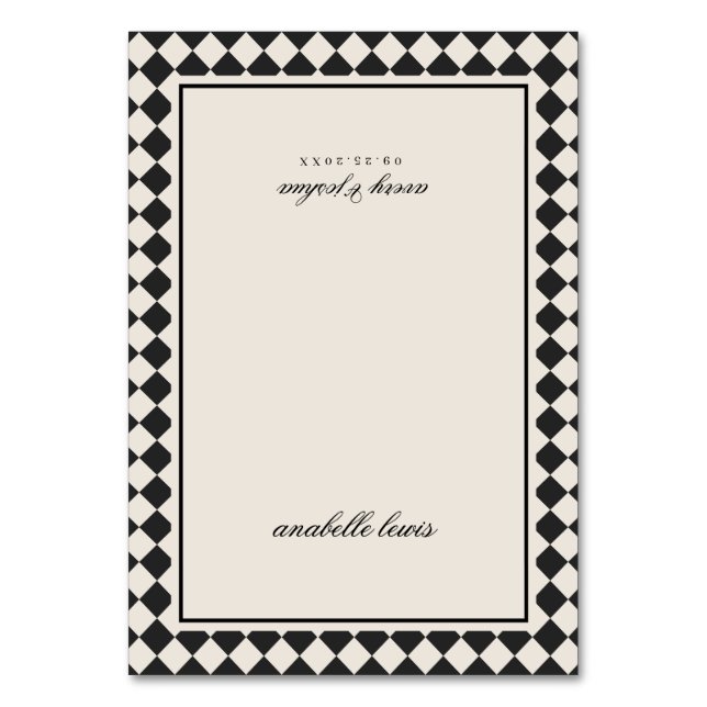 Retro Checkered Guest Name Wedding Place Card (Front)