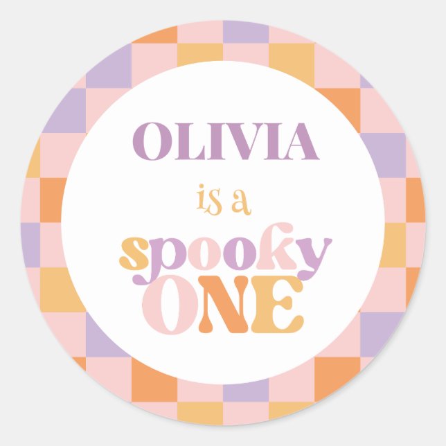 Retro Checkered Halloween First Birthday Classic Round Sticker (Front)