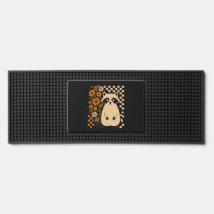Retro Checkered Halloween Raccoon Bar Mat