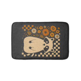 Retro Checkered Halloween Raccoon Bath Mat