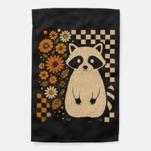 Retro Checkered Halloween Raccoon Garden Flag