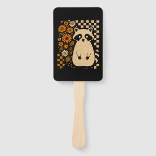 Retro Checkered Halloween Raccoon Hand Fan