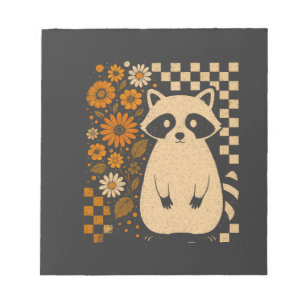 Retro Checkered Halloween Raccoon Notepad