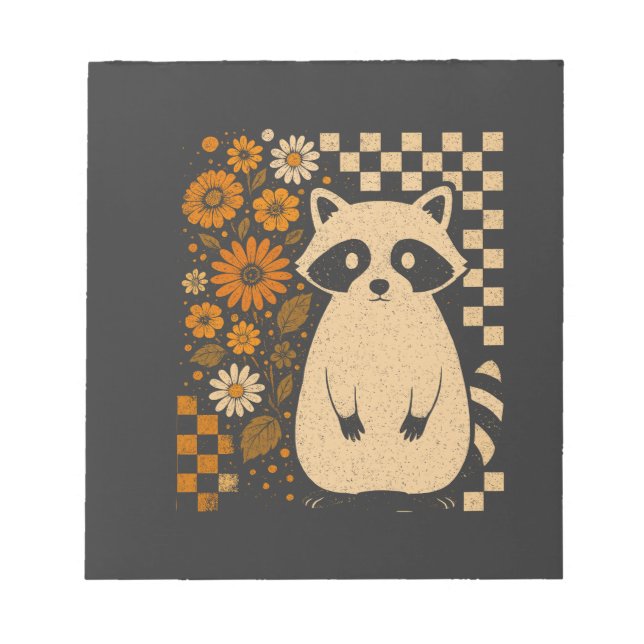 Retro Checkered Halloween Raccoon Notepad (Front)