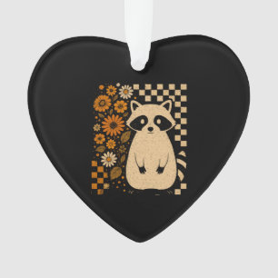 Retro Checkered Halloween Raccoon Ornament
