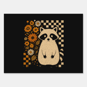 Retro Checkered Halloween Raccoon Sign