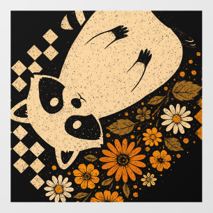 Retro Checkered Halloween Raccoon Wall Decal