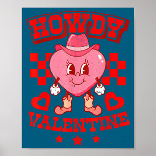 Retro Checkered Howdy Western Valentines Day Cowbo Poster
