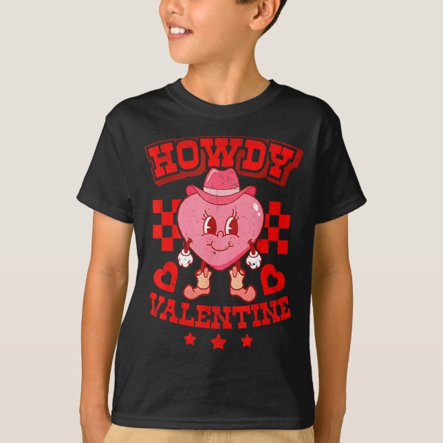 Retro Checkered Howdy Western Valentines Day Cowbo T-Shirt (Front)