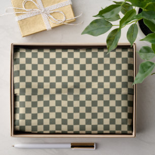 Retro Checkered in Olive Green and Cream Tissue Pa Paper