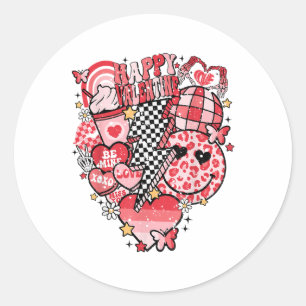 Retro Checkered Lightning Bolt Happy Valentine Wom Classic Round Sticker