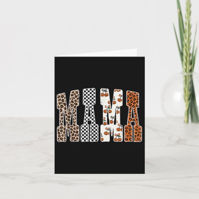 Retro Checkered Mama Pumpkin Leopard Fall Autumn H Card (Front)