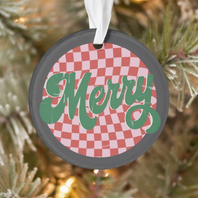 Retro Checkered Merry Christmas  Ornament (Tree)