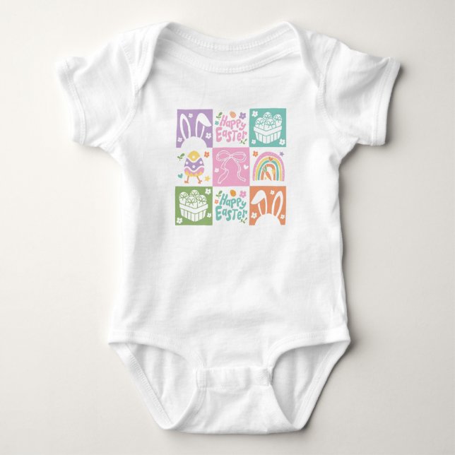 Retro Checkered Pastel Easter Coquette Baby Bodysuit (Front)
