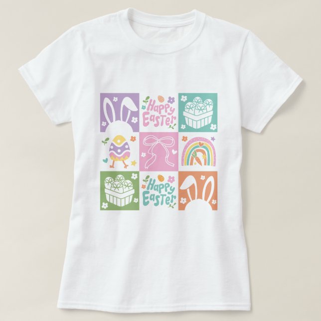 Retro Checkered Pastel Easter Coquette T-Shirt (Design Front)