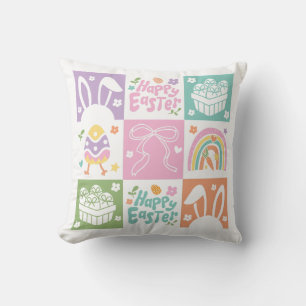 Retro Checkered Pastel Easter Coquette Throw Pillow