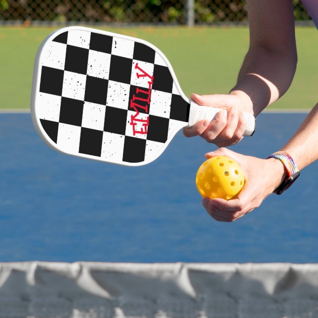  Retro Checkered Pattern black & white  Pickleball Paddle (Insitu)