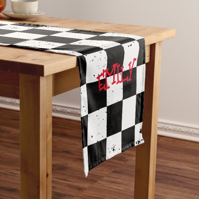  Retro Checkered Pattern black & white  Short Table Runner (In Situ)