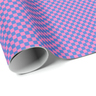 Retro Checkered Pattern Bright Bold Pink and Blue Wrapping Paper