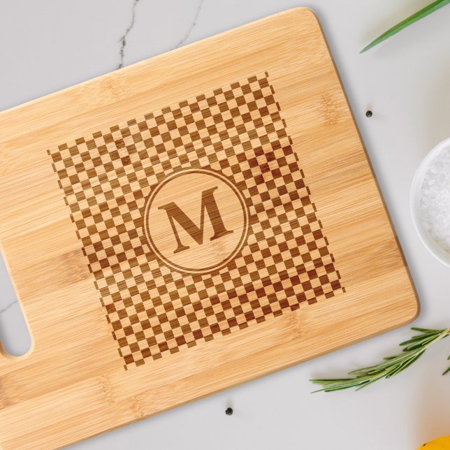 Retro Checkered Pattern Engraved Monogram Bamboo Cutting Board (Retro Checkered Pattern Engraved Monogram Bamboo Cutting Board)