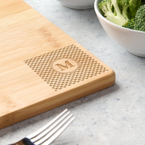 Retro Checkered Pattern Etched Monogram Bamboo BBQ Cutting Board
