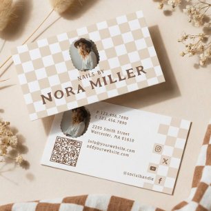 Retro Checkered Pattern Nail Beauty Artist Photo Business Card