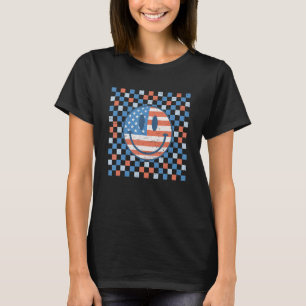 Retro Checkered Pattern Smile Face American Flag M T-Shirt
