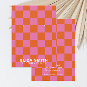 Retro Checkered Pink Orange Jewelry Display Card